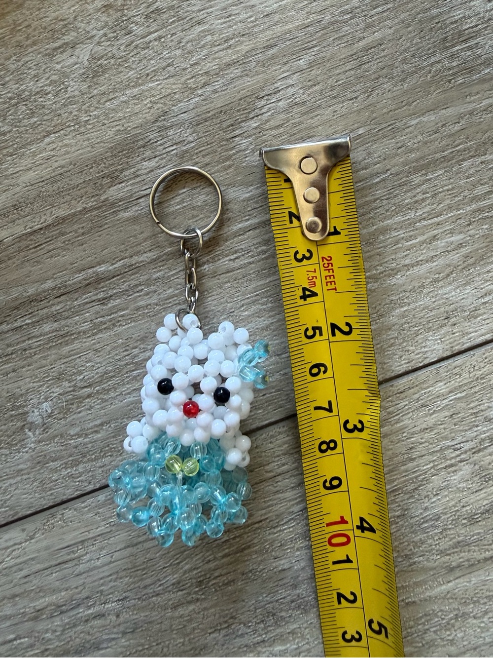 Handcrafted Beaded Pet Keychain - White & Light Blue